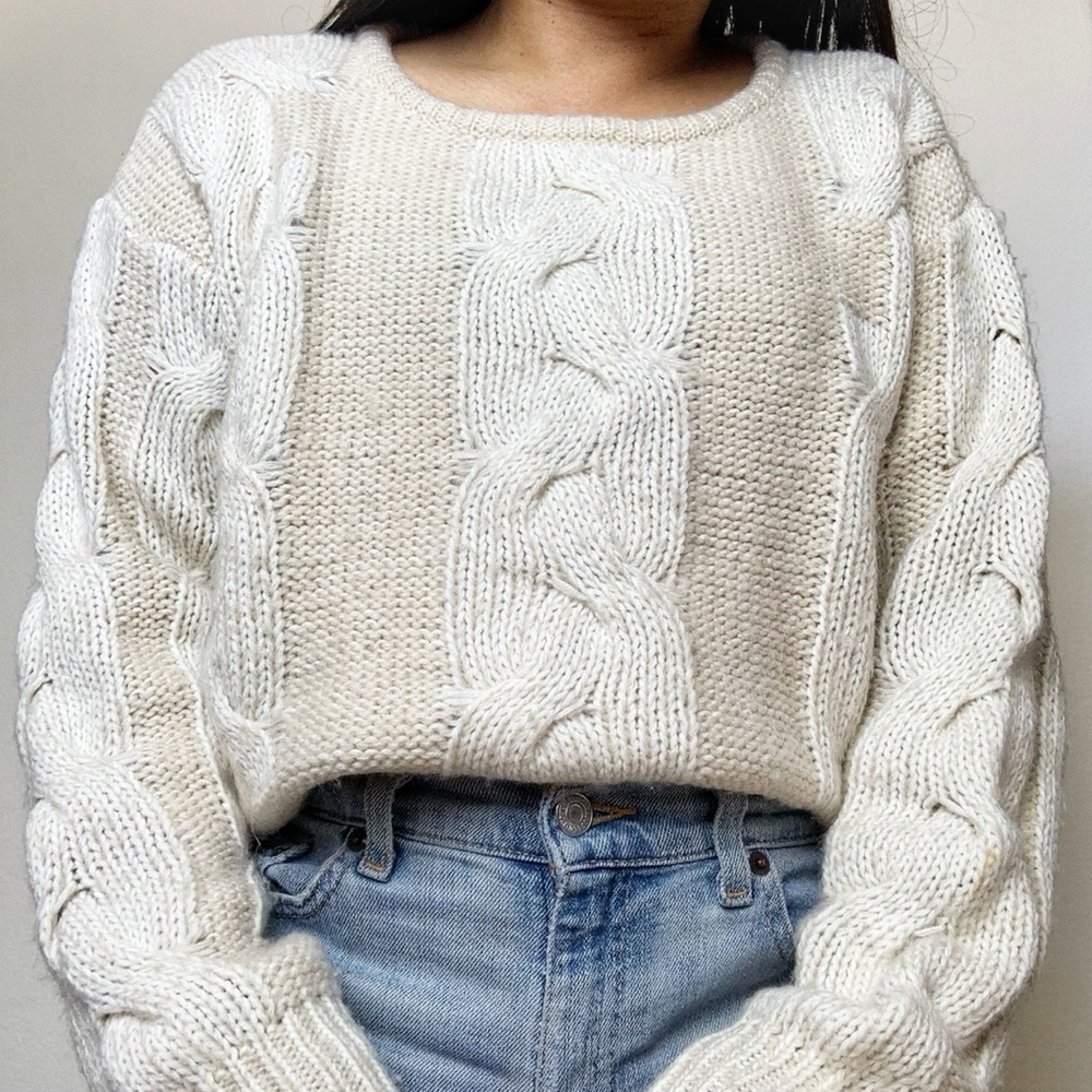 Quinn Cream Braided Knit Sweater Size Medium